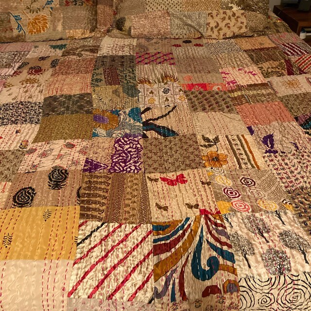 Estationeryhouse Indian Vintage Patchwork Kantha Quilt Handmade Throw Reversible Blanket Bedspread Cotton Fabric BOHEMIAN Quilt (85x55 Inch
