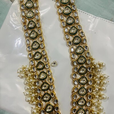 Pretty Golden Color Pearl Jadau Choker Necklace with Rani Haar and Charming Earrings Tika Set main image 0
