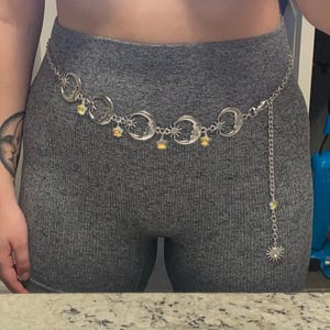 Metal Crescent Moon Waist Chain Belt With Crystal Stars Metal Crescent Moon Waist Chain Belt With Crystal Stars