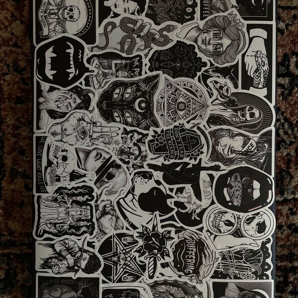 100 Cool Black and White Goth Laptop Stickers Dark Skull Tattoo Decals ...