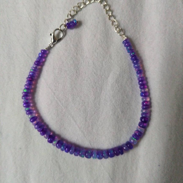 Natural Ethiopian Purple Fire Opal Smooth Rondelle Beads Bracelet 7 ...