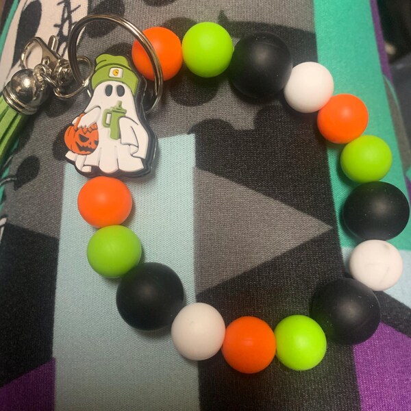 Silicone Beaded Wristlet Keychain / Fall Halloween Beaded Wristlet ...