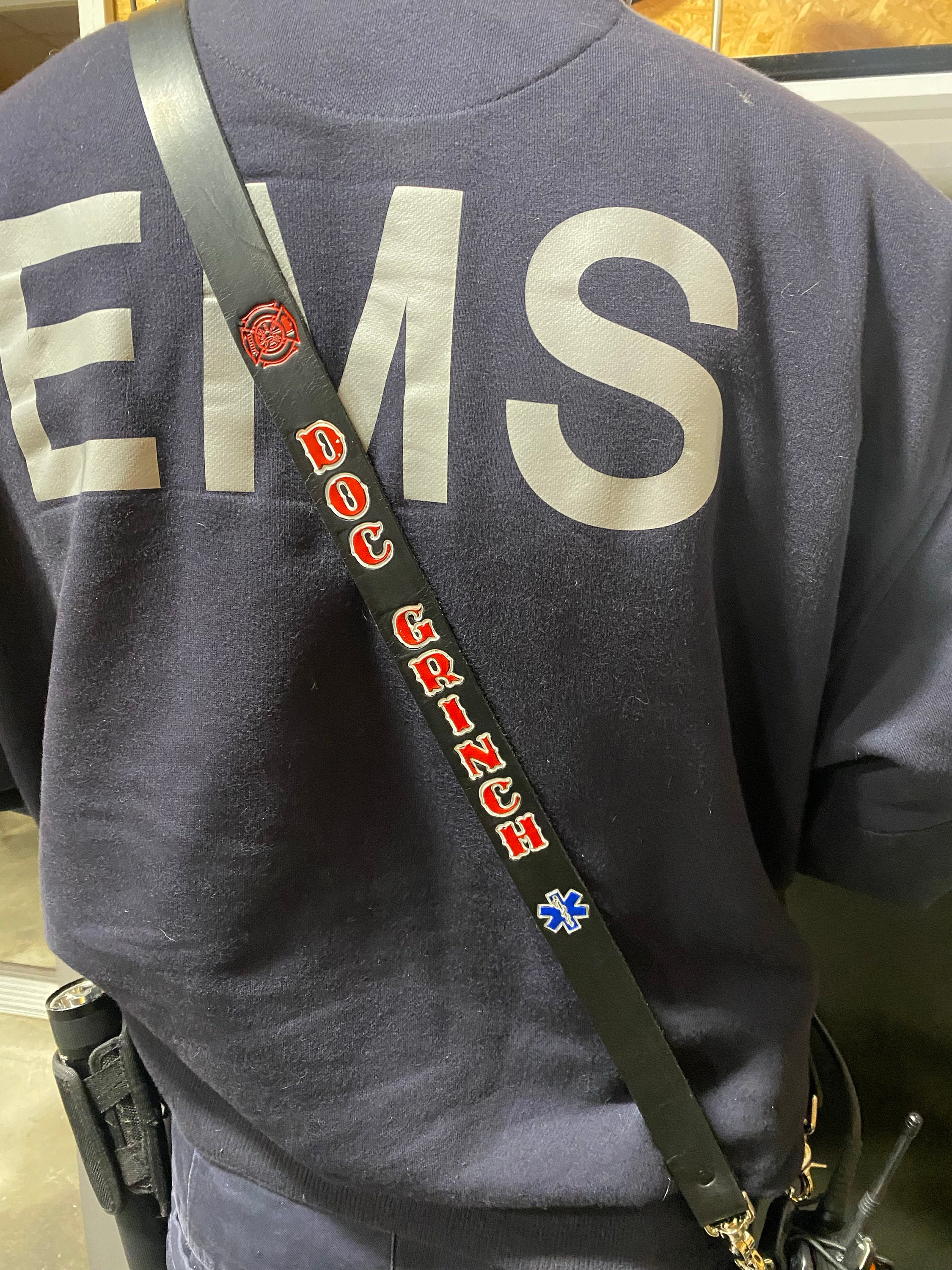 NY Style Custom Leather Firefighter Radio Strap WITH Radio Bucket: Superior Quality for First Responders