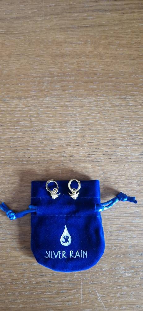Dangling Highland Cow Huggie Hoops in Sterling Silver, Silver or Gold or Rose Gold, Highland Cow Earrings, Detachable and Interchangeable