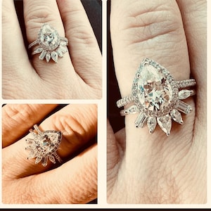 Pear Shape Outline Curved Wedding Band, Pear Cut Colorless Moissanite Band, Stackable Half Eternity Band, Moissanite Wedding Band Bridal