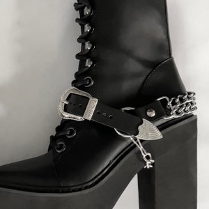 BIKER Boots BOOT CHAINS Black Leather With 2 Steel Chains - Etsy