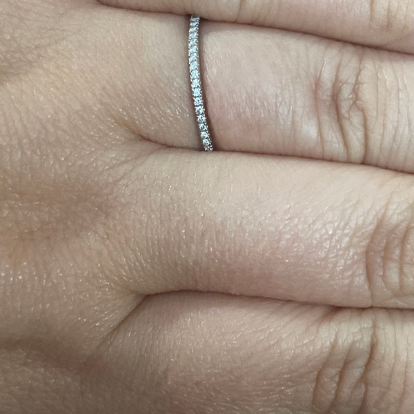 14k Solid Gold Full Eternity Diamond Wedding Band 1.3mm / Micro Pave ...