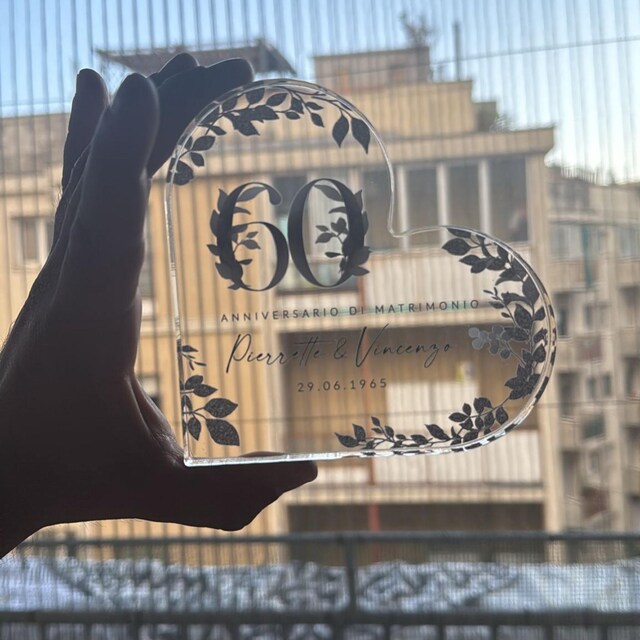 Targa Per 60° Anniversario Di Matrimonio - Pergamena Dorata Su Cofanetto Di Velluto Blu, Regalo Elegante Per Nozze Di Diamante