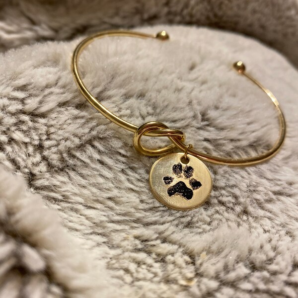 Paw Print Knot Bangle • Your Actual Pet Paw Print Bracelet • Custom Pet ...