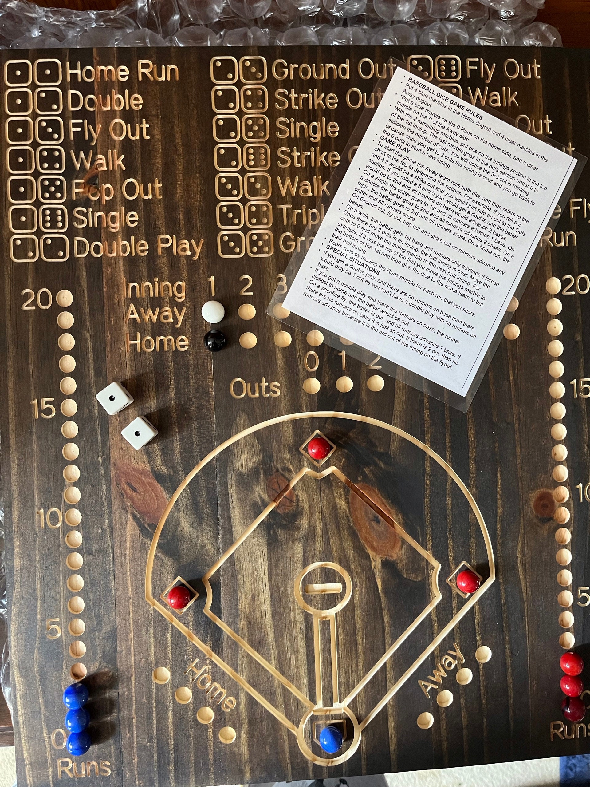 Baseball Dice Game wooden board game, family board games, family game nights, games for adults, baseball lovers