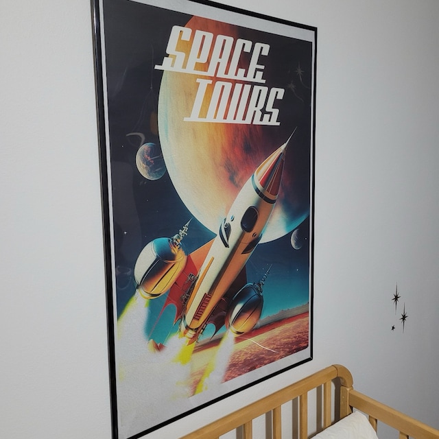 Space Tours — Vintage retro space poster, retrofuturism poster