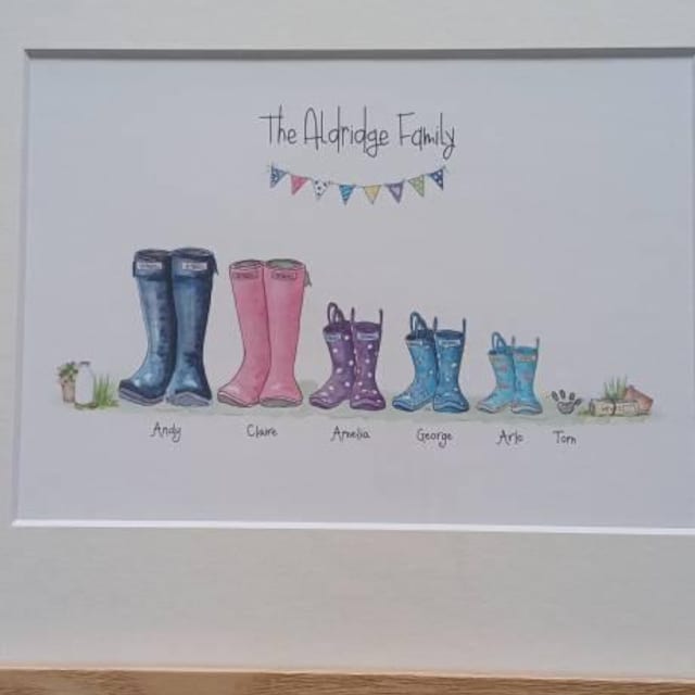 Puppen Familie Personalised WELLIES Watercolour Word Art Family