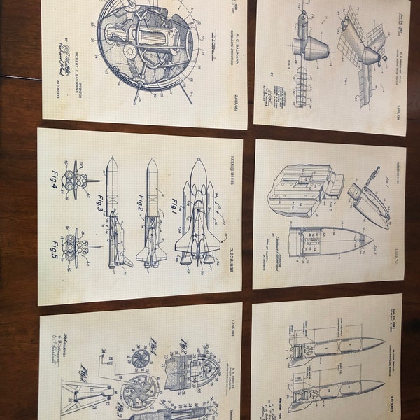 Vintage NASA Space Exploration Patent Prints, 6 Unframed Photos, Wall ...