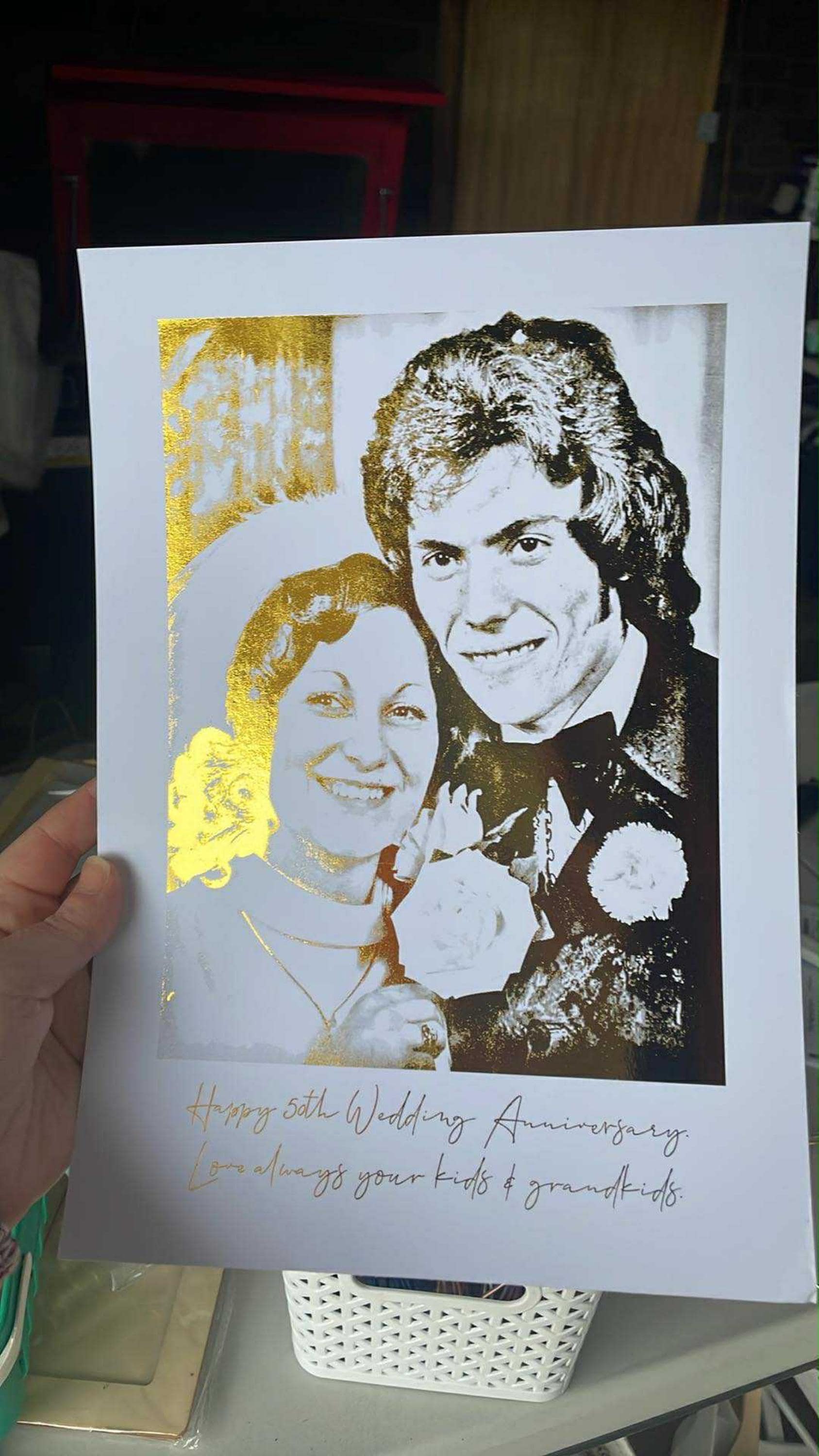 Golden Anniversary Print, 50th wedding anniversary, Golden wedding anniversary gift, wedding gift, foiled portrait