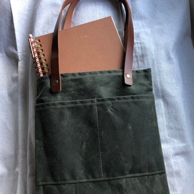 Waxed Canvas Tote With Leather Handles and Detachable Leather Strap ...