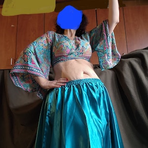 Falda de satén para danza del vientre para mujer, falda de círculo  completo, falda flamenca gitana, tribal de Bollywood, falda de garba casual