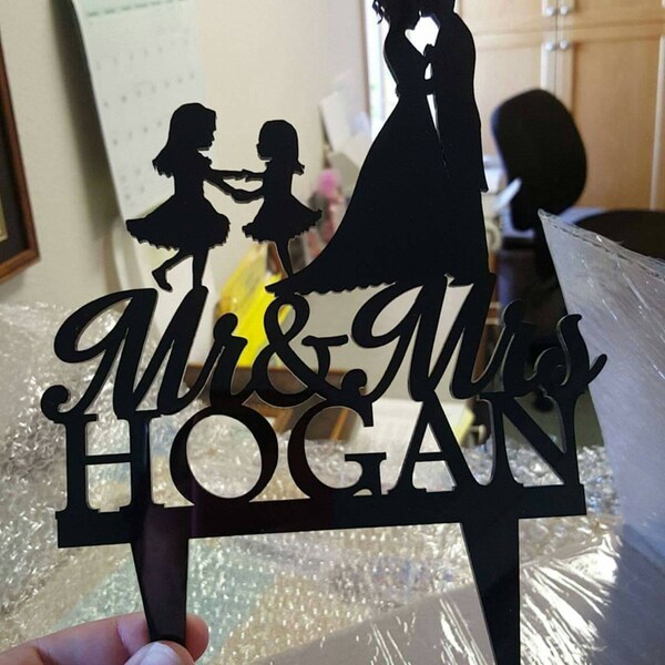 Family Wedding Cake Topper Bride and Groom Two Little Girls, Bride and ...