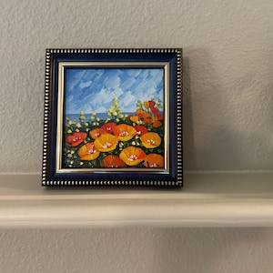 California poppy painting Tiny framed art Mini oil painting Original artwork Miniature wall art Mothers Day gift