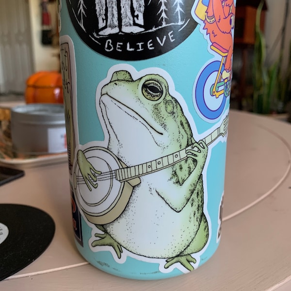 Bluegrass Vinyl Sticker - Banjo Frog Bumper Sticker - Waterproof Water ...