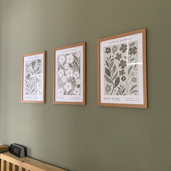 SET OF 3 UNFRAMED Flower Market Prints, Sage Green Botanical Wall Art ...
