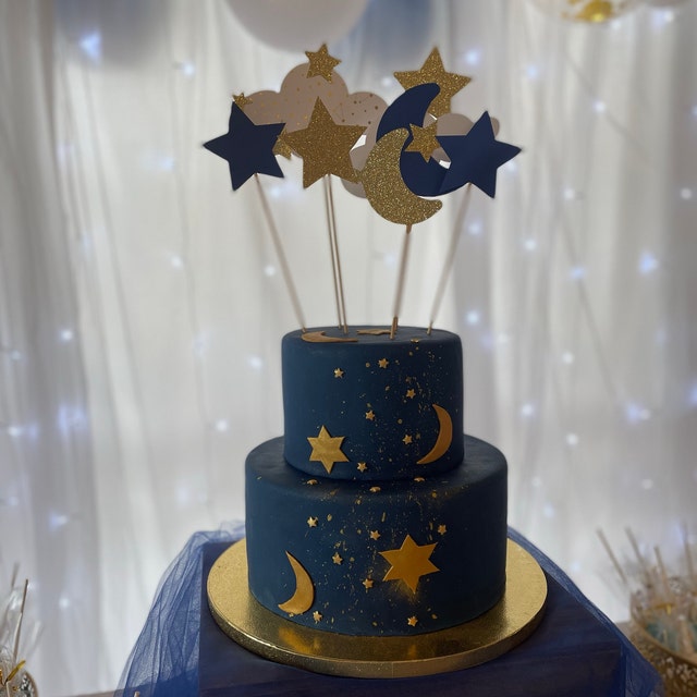 Mybbshower Royal Blue Gold Glitter Stars Confetti 1.5 Inch Twinkle Twinkle  Little Star Baby Shower Decorations Pack of 300