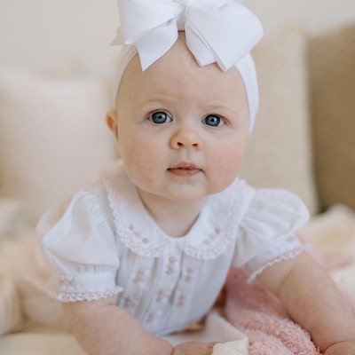 Baby Head Scarf Hat For Newborn Girls - White Christening Headband, 95% Cotton, Stretch Fit
