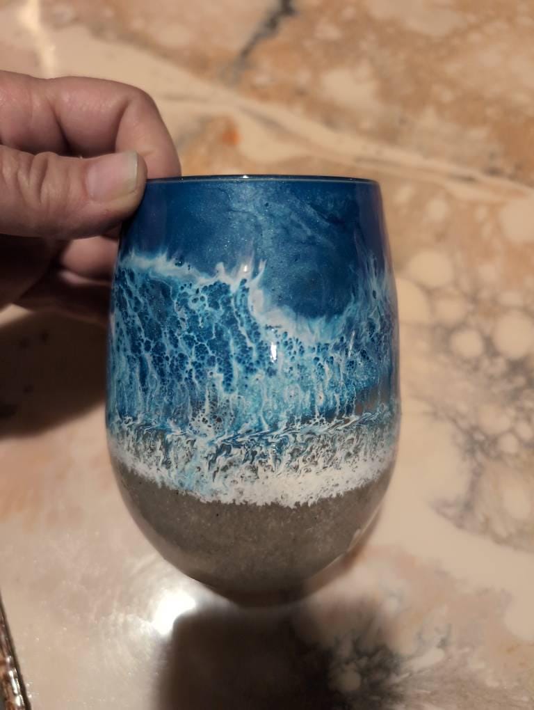 Blue Beach Inspired Coffee Mug, large coffee cup, small coffee mug, wine glass, coffee cup, cool glassware, unique coffee mug, stemless wine