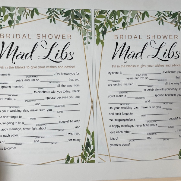 Marriage Advice Cards, Wedding Mad Libs, Printable Wedding Game ...