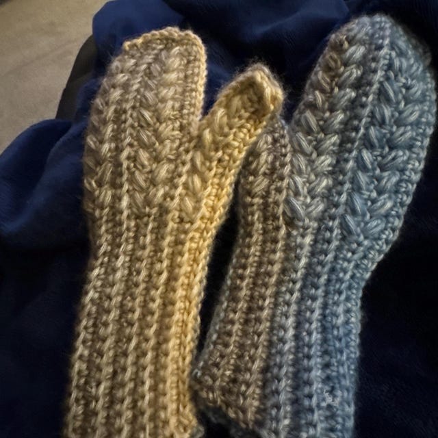 A customer's finished Winter Wheat Stitch Flat Mittens Crochet Pattern (Digital PDF)