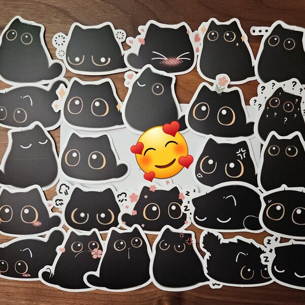 Cute Black Cat Stickers, Black Cat, Cat, Stickers, Kawaii Stickers ...