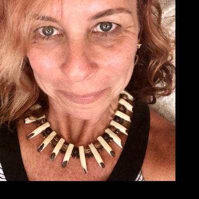 Handmade Blue Tagua Necklace and earrings set main image 1
