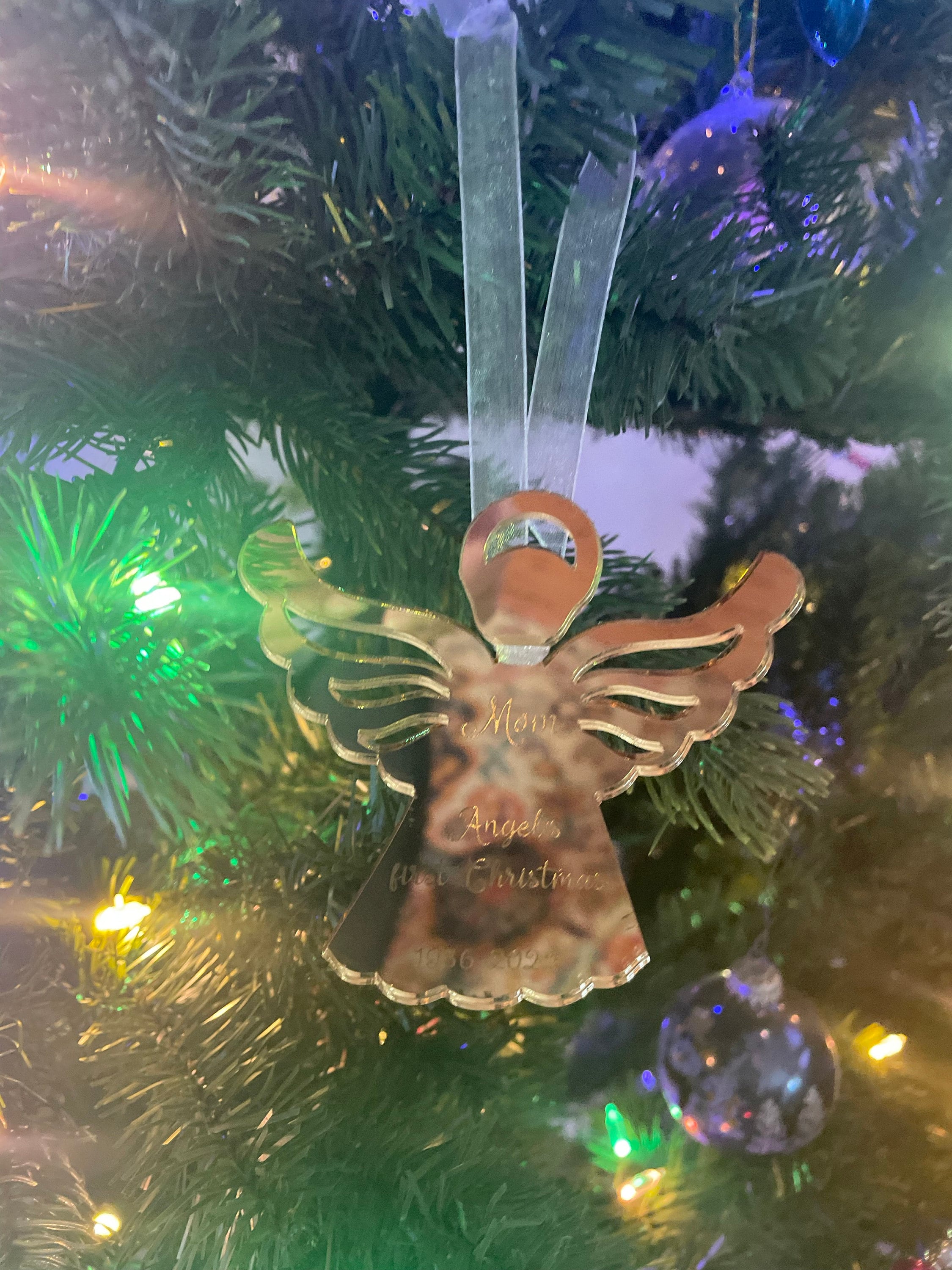 Hanging Angel Tree Decoration Personalised Angel Memorial Ornament Engraved Angel Gift Remembrance Angel Bauble Memorial Christmas Ornament