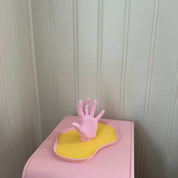 3D Printed Hand Tray – Pink & Yellow Jewelry, Trinket Organizer ...