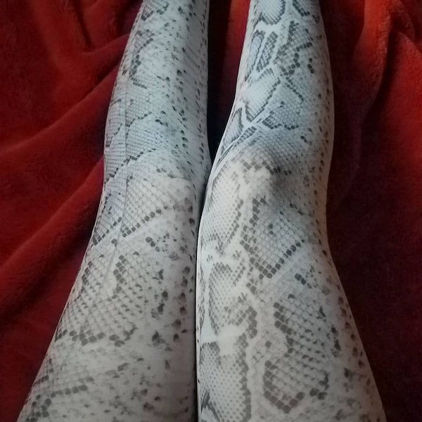 White Snake Skin Print Tights | Women's Faux Snakeskin Patterned Tights ...