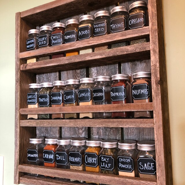 Rustic Mason Jar Spice Rack Display Spice Rack Mason Jars Kitchen Spice Rack Rustic Spice Rack Mason Jar Spices Chalkboard Labels Etsy