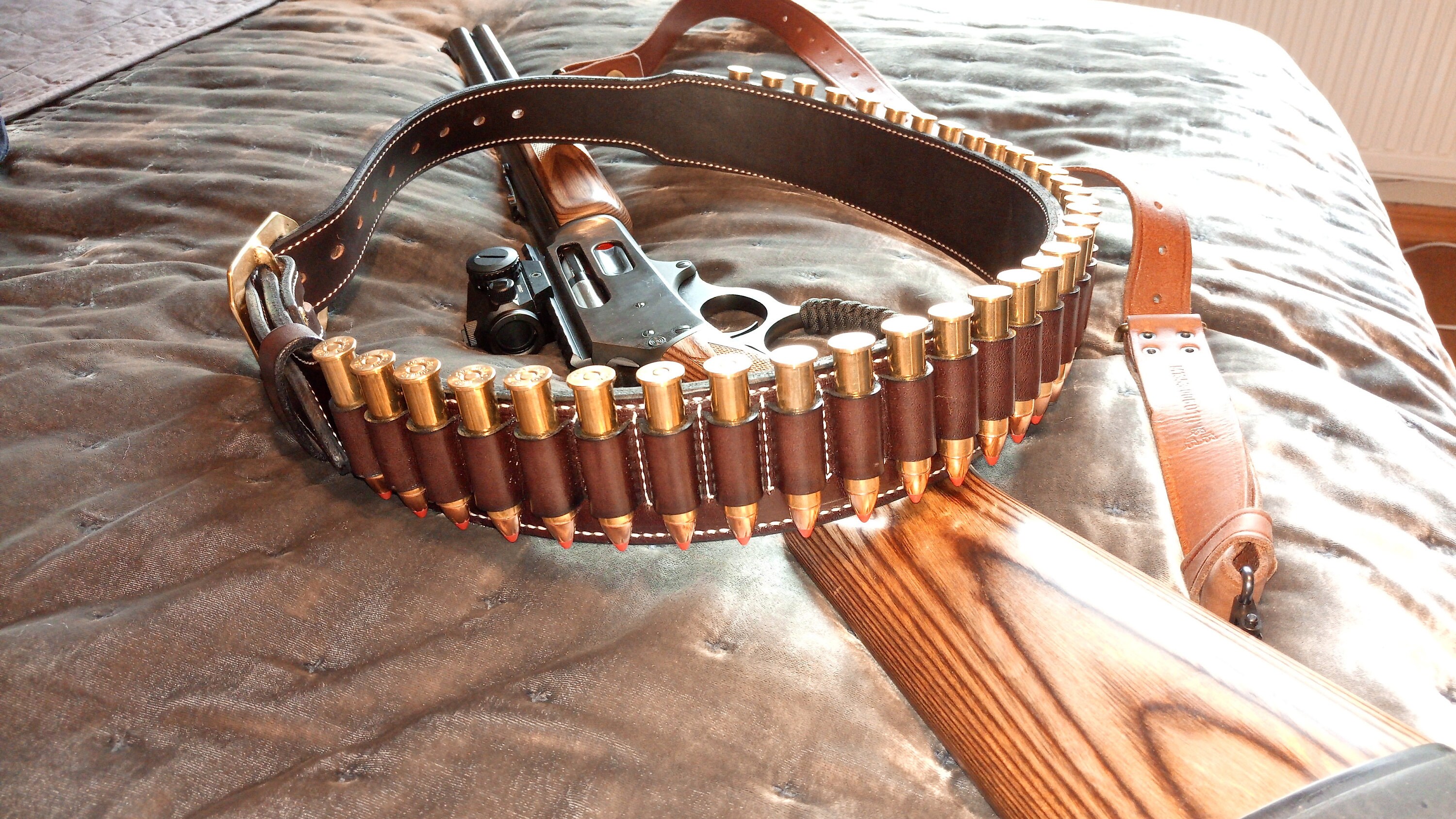 Cartridge Belt 2-1/4&quot; 2 PLY Our Finest Quality Leather Blk, Dk Brn, Russ, Nat Oil, Custom work for the Single Action Shooting Society. USA