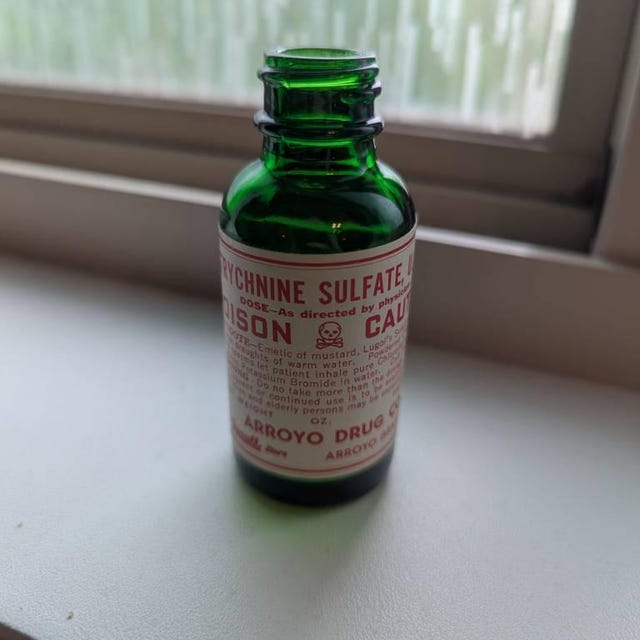 Vintage Strychnine Poison Label & Green Glass Bottle - Etsy