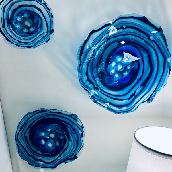 Teal Blue Object Teal Blue Flower Wall Art Decor Handmade Recycled Plastic Interior ...