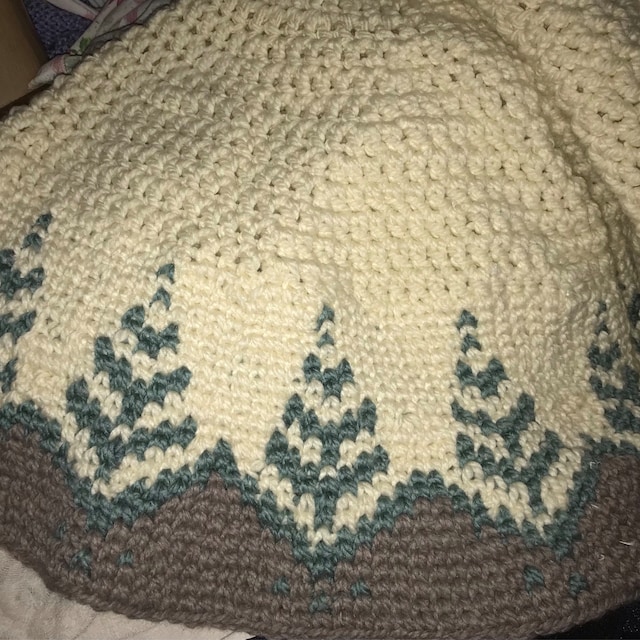 A customer's finished Pine Christmas Tree Skirt Crochet Pattern