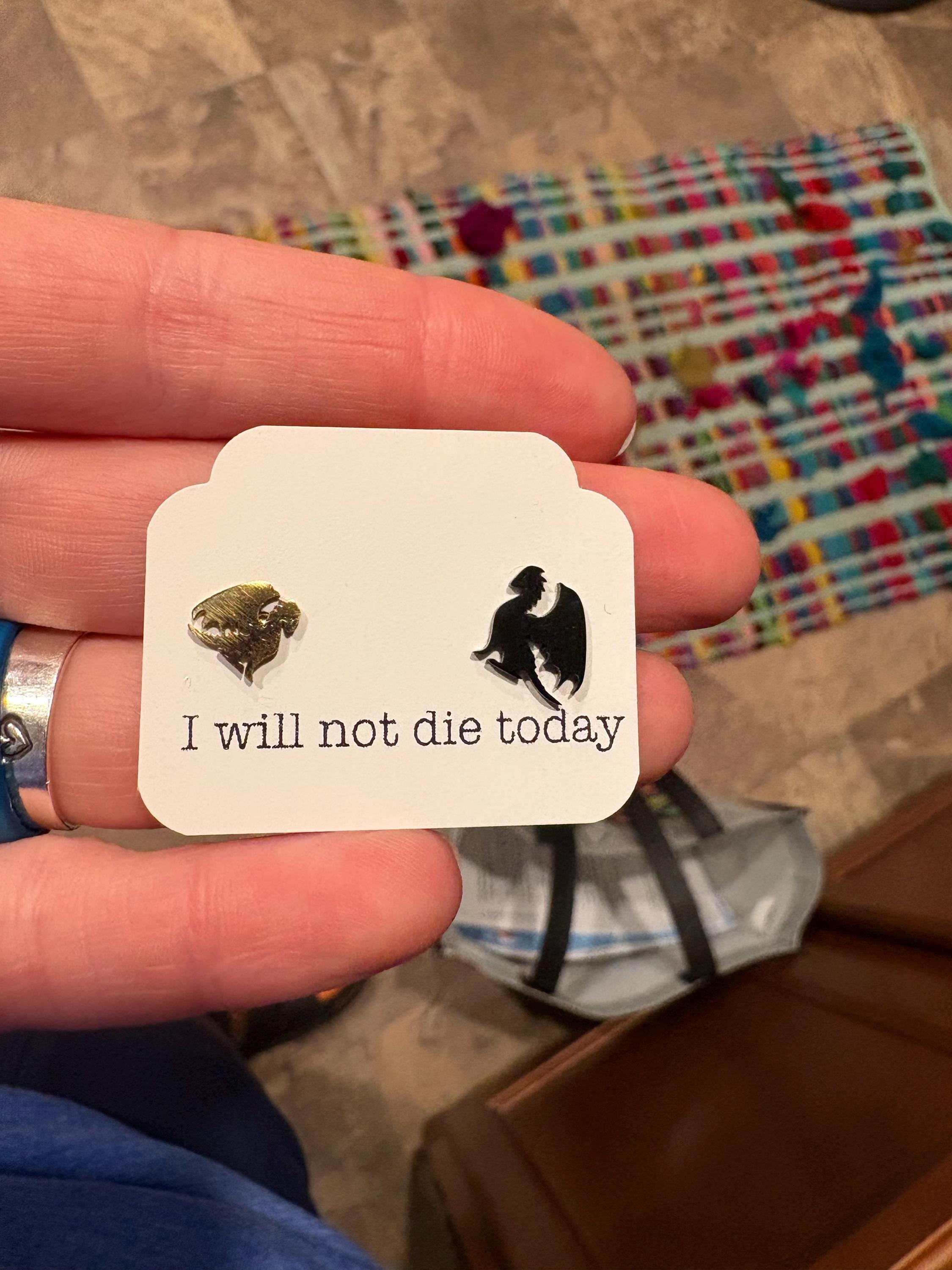 I Will Not Die Today Gold and Black Dragon Stud Earrings, Hypoallergenic Stainless Steel Jewelry, Romantasy Book, Dragon Rider