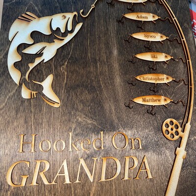 Gift for Papa Hooked on Grandpa Papa Dad Birthday Sign Personalized Customized Fishing Trip Gift ...