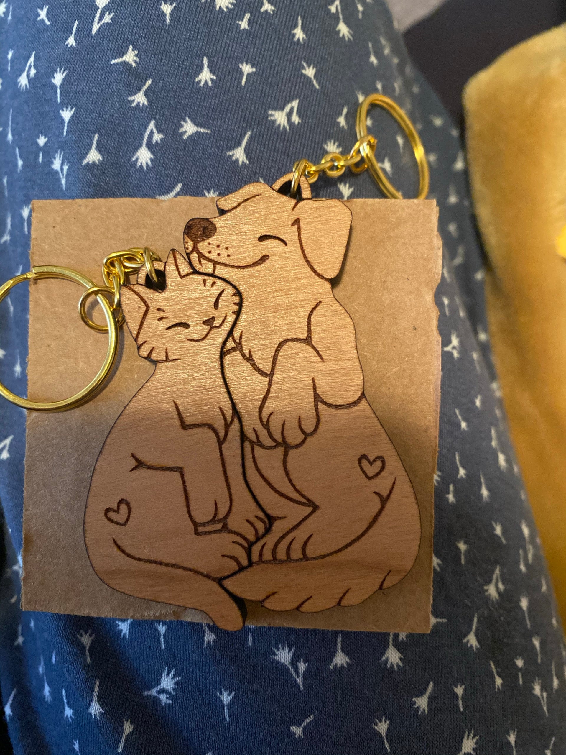 Dog and Cat Couple Keychains - Friendship or Relationship matching wooden keychain set