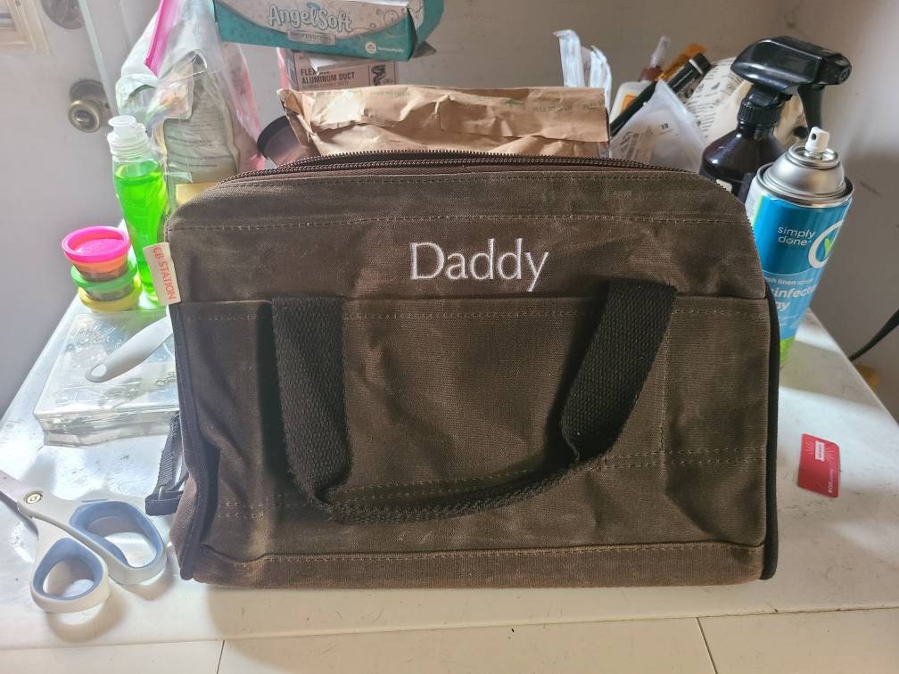 Personalized Embroidered Olive Waxed Canvas Tool Bag, Birthday Gifts, Gifts for Him