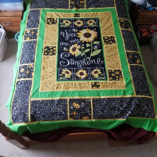 Sunflower Chalkboard Fabric Panel - 24x42 Inch Quilting Material