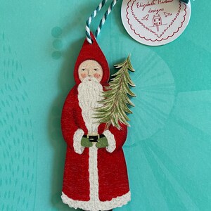 Santa Claus With Christmas Tree - Wooden Hanging Decoration