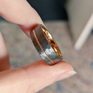 Anello In Tungsteno Con Fascia In Argento Lucido E Finitura Intarsio Turchese, Anello Da Uomo Da 8 Mm, Anello Nuziale In Tungsteno, Fascia In Tungsteno Turchese Da Donna - Italia