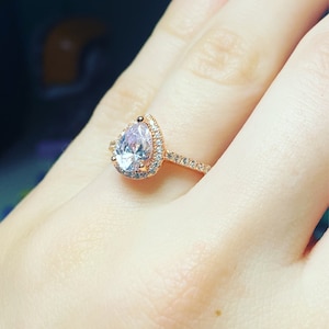 Rose Gold Pear Cut Engagement Ring, Sterling Silver, Simulated Diamonds ...