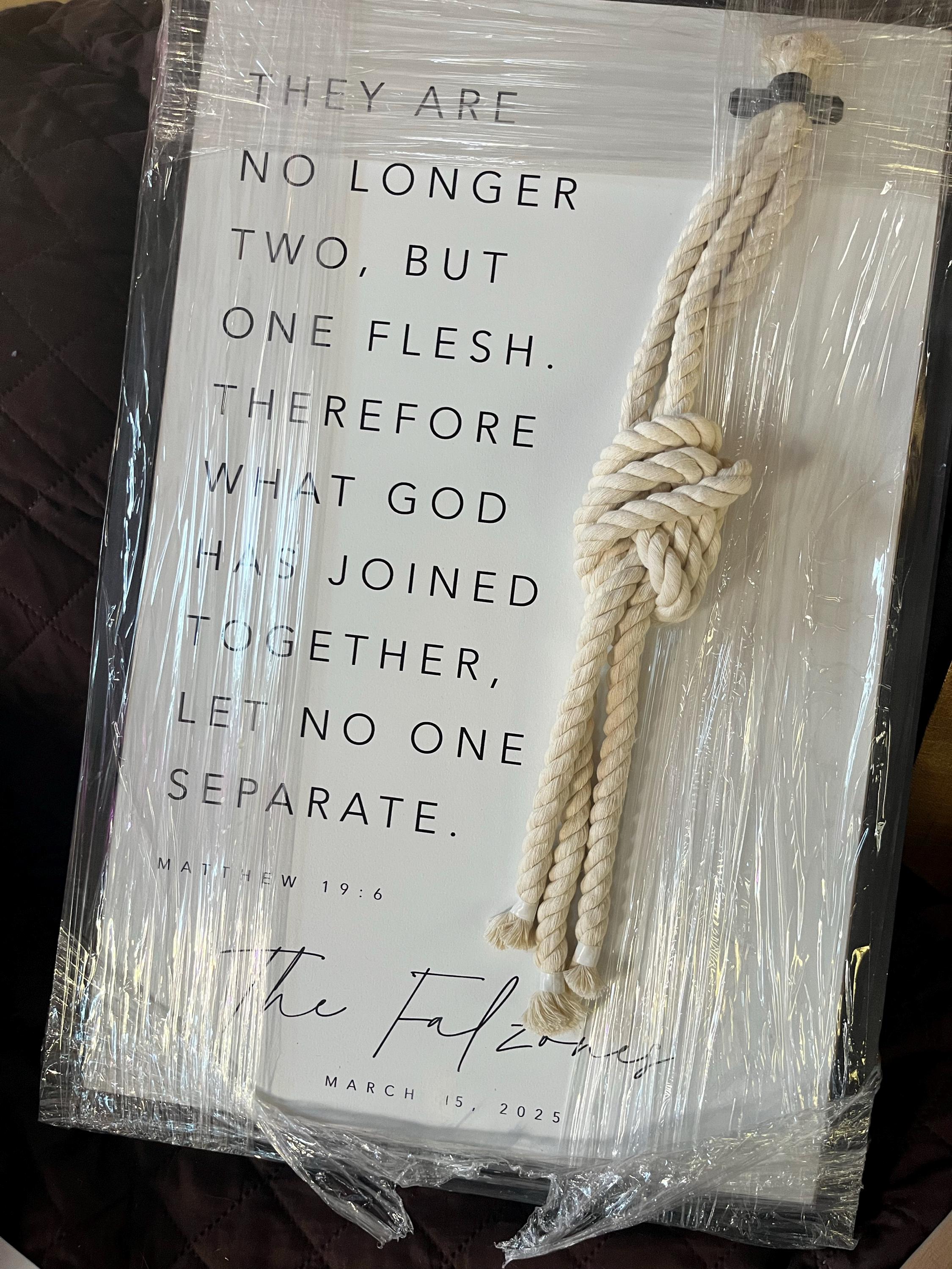 Matthew 19:6 They Are No Longer Two A Cord Of Three Strands Is Not Easily Broken Established Framed Wood Sign Wedding Unity Ceremony Gift