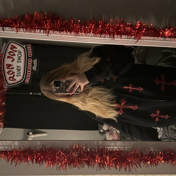 Embroidered Cross Zip Up Hoodie main image 0