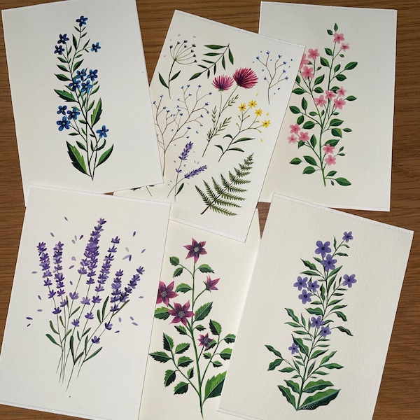 Postcard Set of 6 - Botanical Wildflowers Collection - Watercolour ...